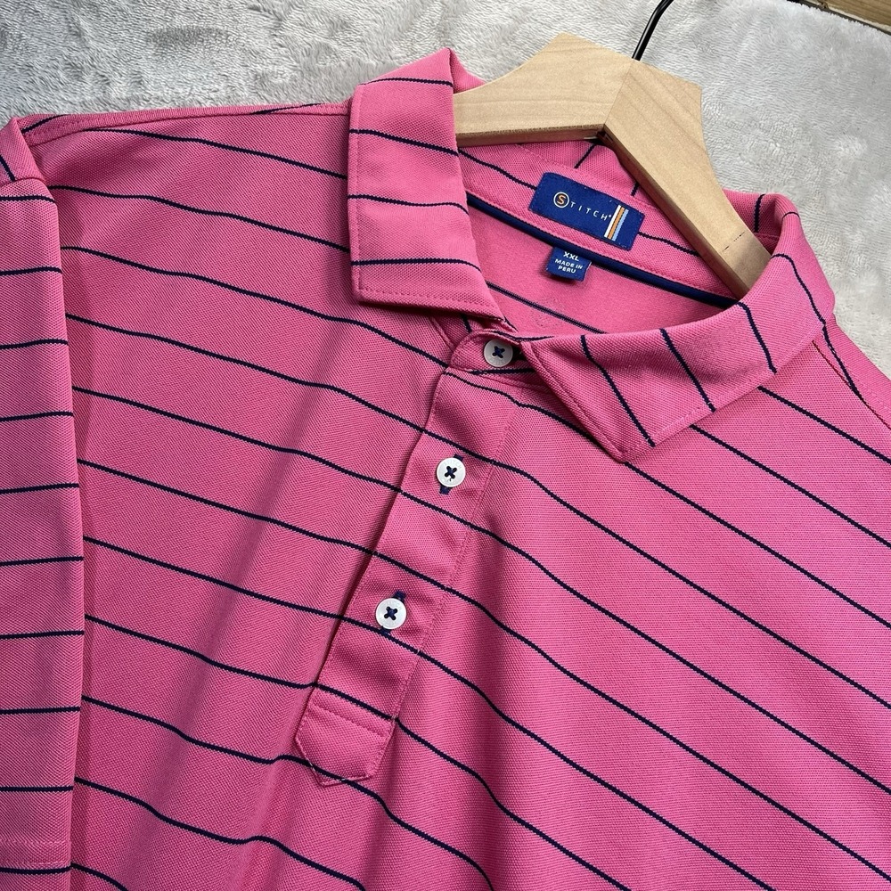 Stitch Polo Shirt Men 2XL Pink Blue Stripe Golf Stretch Active